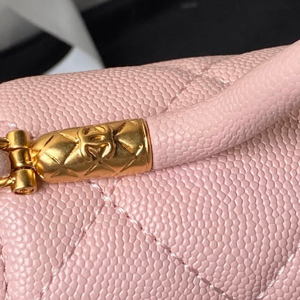 CHANEL 25S FLAP BAG 18 CM IN LIGHT PINK GRAINED LAMBSKIN WITH TOP HANDLE