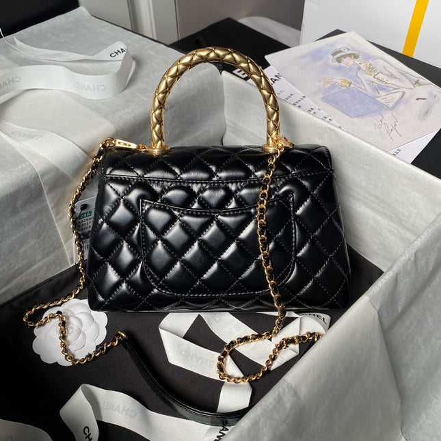 CHANEL 25S CLASSIC COCO HANDLE BAG 23 CM IN BLACK LAMBSKIN WITH GOLD HARDWARE