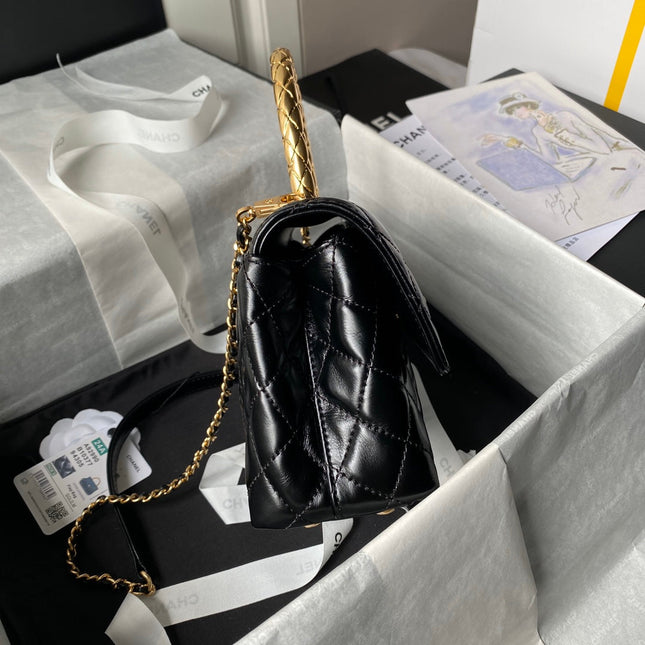 CHANEL 25S CLASSIC COCO HANDLE BAG 23 CM IN BLACK LAMBSKIN WITH GOLD HARDWARE