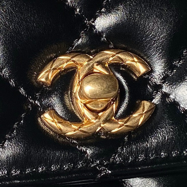 CHANEL 25S CLASSIC COCO HANDLE BAG 23 CM IN BLACK LAMBSKIN WITH GOLD HARDWARE