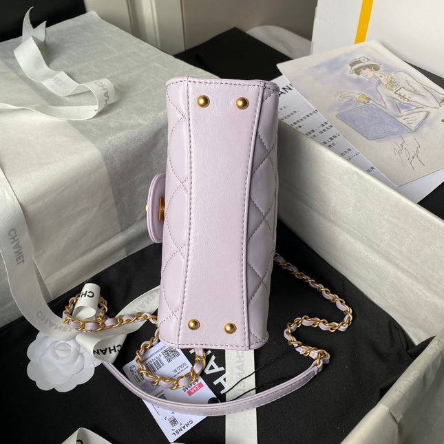 CHANEL 25S FLAP BAG 18 CM IN LIGHT PURPLE LAMBSKIN WITH TOP HANDLE