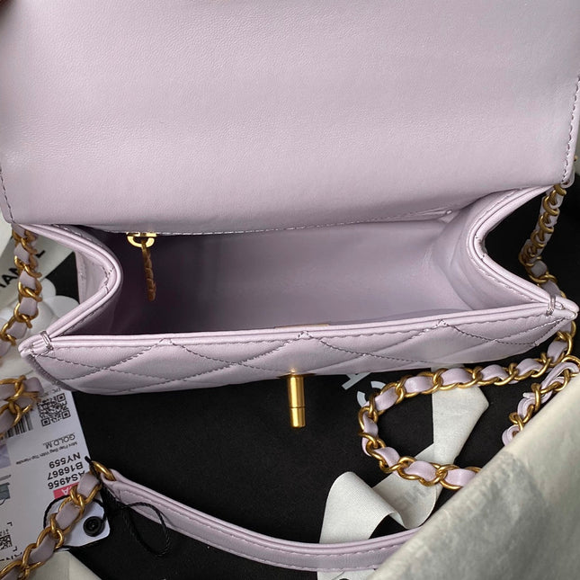 CHANEL 25S FLAP BAG 18 CM IN LIGHT PURPLE LAMBSKIN WITH TOP HANDLE