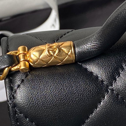 CHANEL 25S FLAP BAG 18 CM IN BLACK LAMBSKIN WITH TOP HANDLE