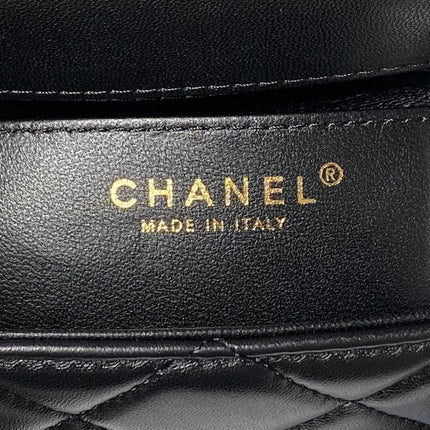 CHANEL 25S FLAP BAG 18 CM IN BLACK LAMBSKIN WITH TOP HANDLE