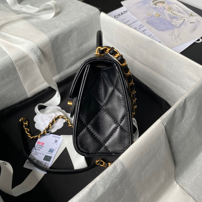 CHANEL 25S FLAP BAG 18 CM IN BLACK LAMBSKIN WITH TOP HANDLE