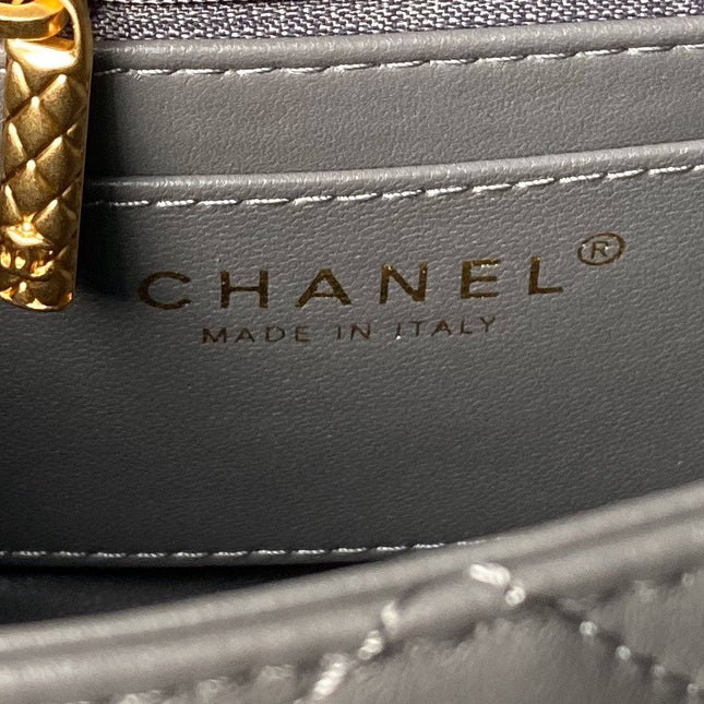 CHANEL 25S FLAP BAG 18 CM IN DARK GREY LAMBSKIN WITH TOP HANDLE