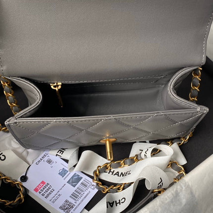 CHANEL 25S FLAP BAG 18 CM IN DARK GREY LAMBSKIN WITH TOP HANDLE