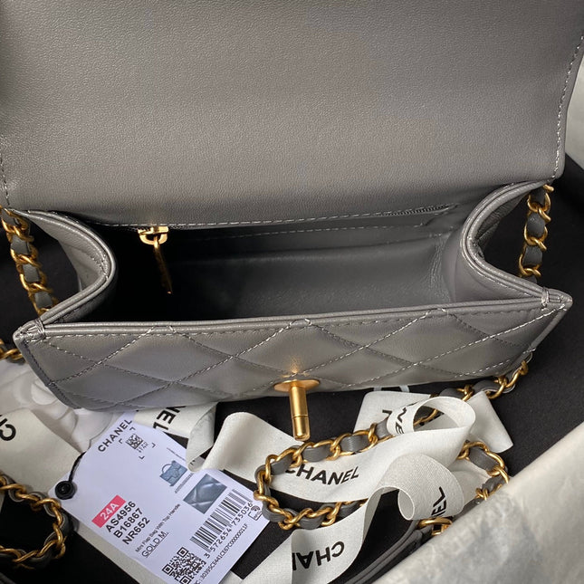 CHANEL 25S FLAP BAG 18 CM IN DARK GREY LAMBSKIN WITH TOP HANDLE