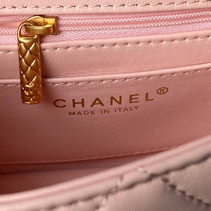 CHANEL 25S FLAP BAG 18 CM IN LIGHT PINK LAMBSKIN WITH TOP HANDLE