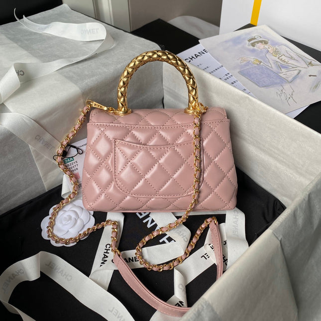 CHANEL 25S CLASSIC COCO HANDLE BAG 19 CM IN LIGHT PINK LAMBSKIN WITH GOLD HARDWARE