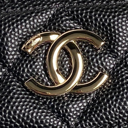 COSMETIC BAG 19 IN BLACK GRAINED CALFSKIN GOLD HARDWARE