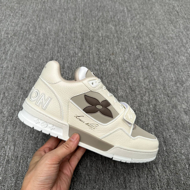LV TRAINER WHITE MIX GREY MONOGRAM CALFSKIN