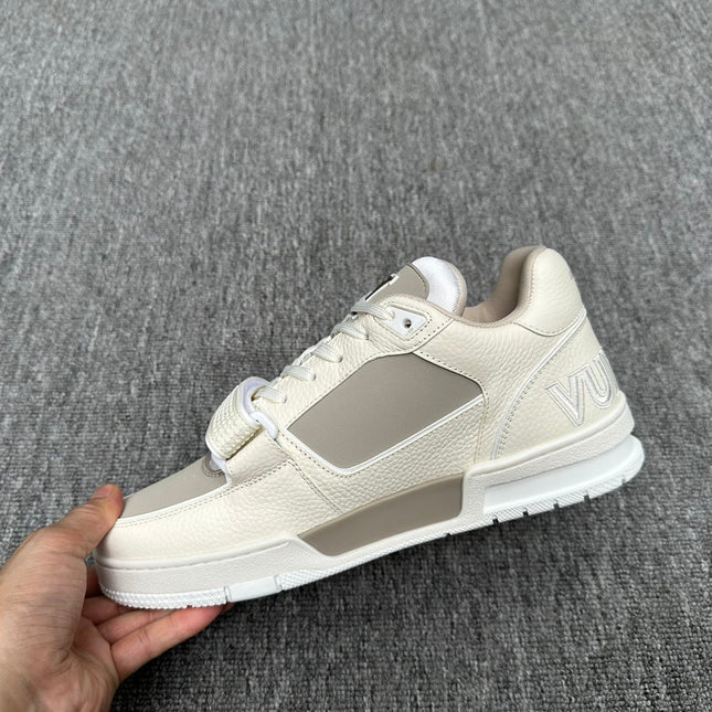 LV TRAINER WHITE MIX GREY MONOGRAM CALFSKIN
