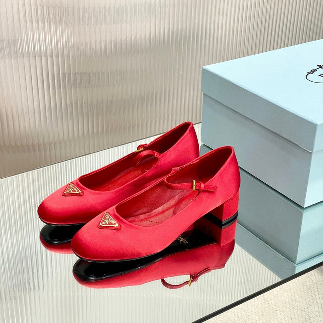 PRA NAPPA MARY JANE PUMPS CRIMSON SATIN