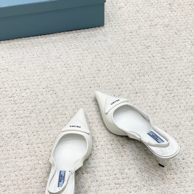 PRA BRUSHED LEATHER SLINGBACK PUMPS 75 WHITE