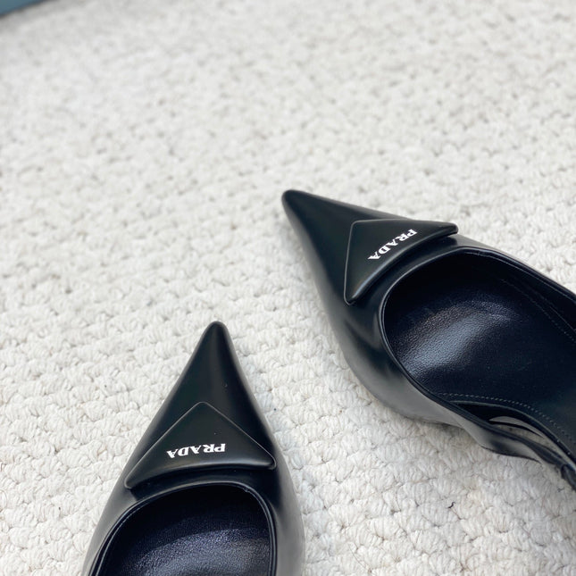 PRA BRUSHED LEATHER SLINGBACK PUMPS 75 BLACK