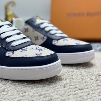 LV TRAINER SNEAKER NAVY BLUE CALFSKIN AND BEIGE MONOGRAM CANVAS