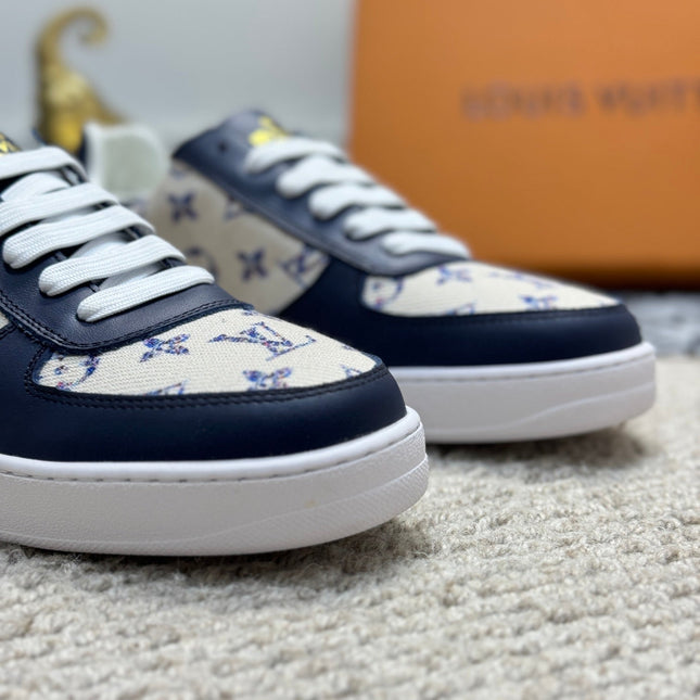 LV TRAINER SNEAKER NAVY BLUE CALFSKIN AND BEIGE MONOGRAM CANVAS