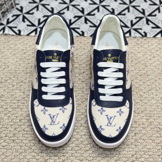 LV TRAINER SNEAKER NAVY BLUE CALFSKIN AND BEIGE MONOGRAM CANVAS