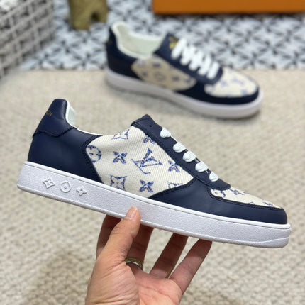 LV TRAINER SNEAKER NAVY BLUE CALFSKIN AND BEIGE MONOGRAM CANVAS
