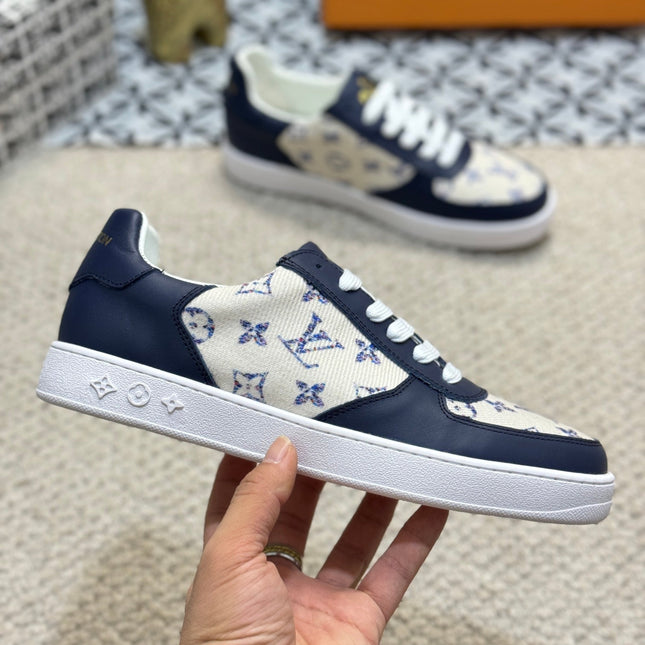 LV TRAINER SNEAKER NAVY BLUE CALFSKIN AND BEIGE MONOGRAM CANVAS