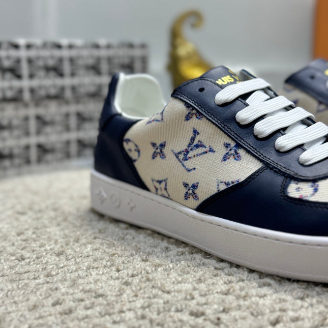 LV TRAINER SNEAKER NAVY BLUE CALFSKIN AND BEIGE MONOGRAM CANVAS