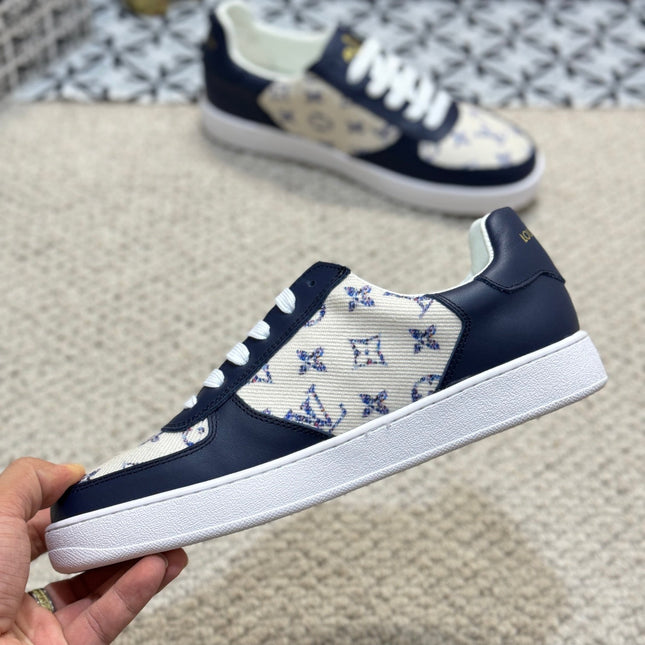 LV TRAINER SNEAKER NAVY BLUE CALFSKIN AND BEIGE MONOGRAM CANVAS