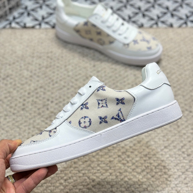 LV TRAINER SNEAKER WHITE CALFSKIN AND CAMEL BEIGE MONOGRAM CANVAS