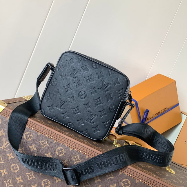 LV 25S GETAWAY MESSENGER BAG 20 IN BLACK MONOGRAM SHADOW EMBOSSED CALFSKIN