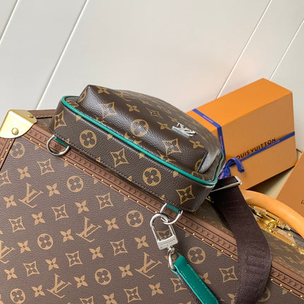 AVENUE SLINGBAG 31 IN BROWN MIX GREEN DAMIER GRAPHITE CANVAS