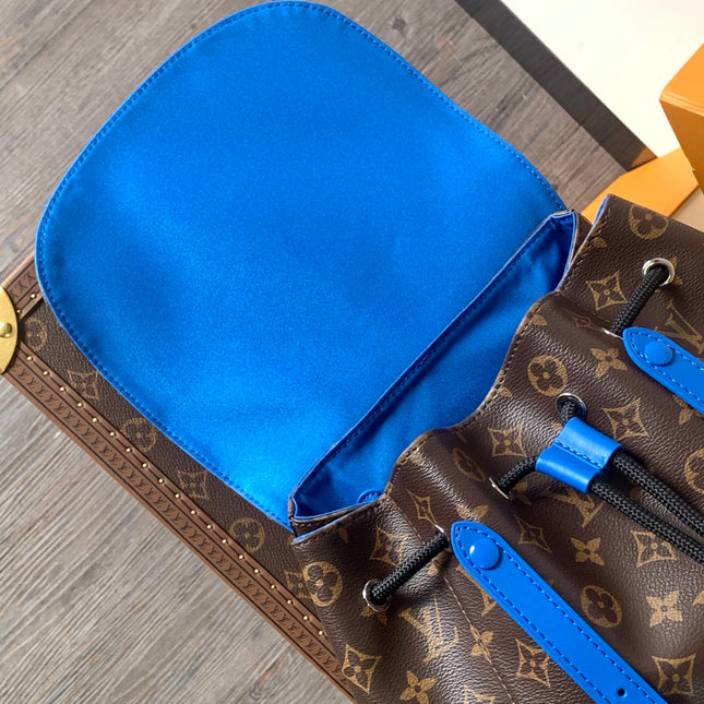LV 25S CHRISTOPHER BACKPACK 48 IN BROWN AND PERSIAN BLUE CANVAS MONOGRAM