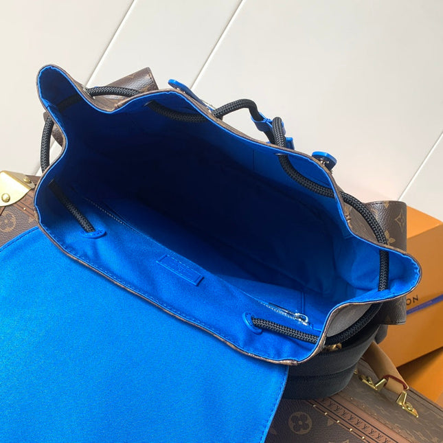 LV 25S CHRISTOPHER BACKPACK 48 IN BROWN AND PERSIAN BLUE CANVAS MONOGRAM