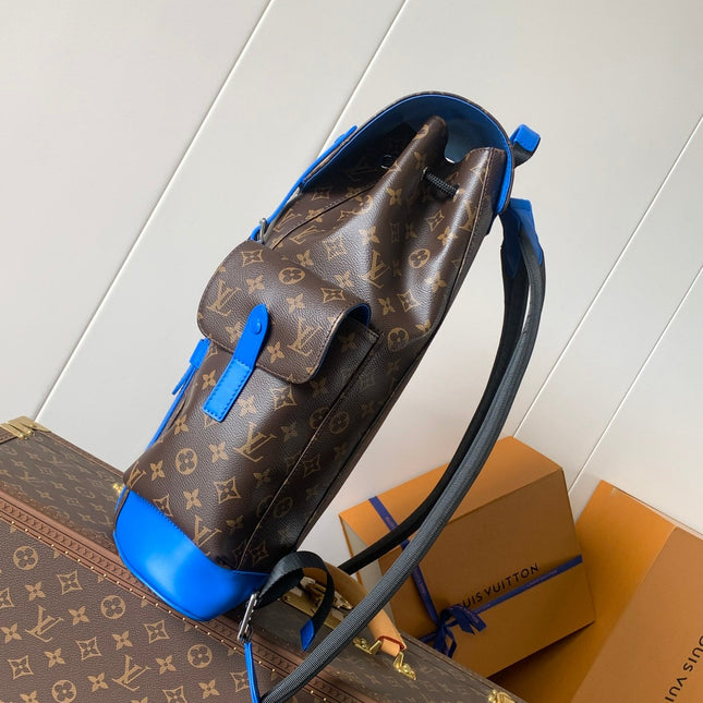 LV 25S CHRISTOPHER BACKPACK 48 IN BROWN AND PERSIAN BLUE CANVAS MONOGRAM