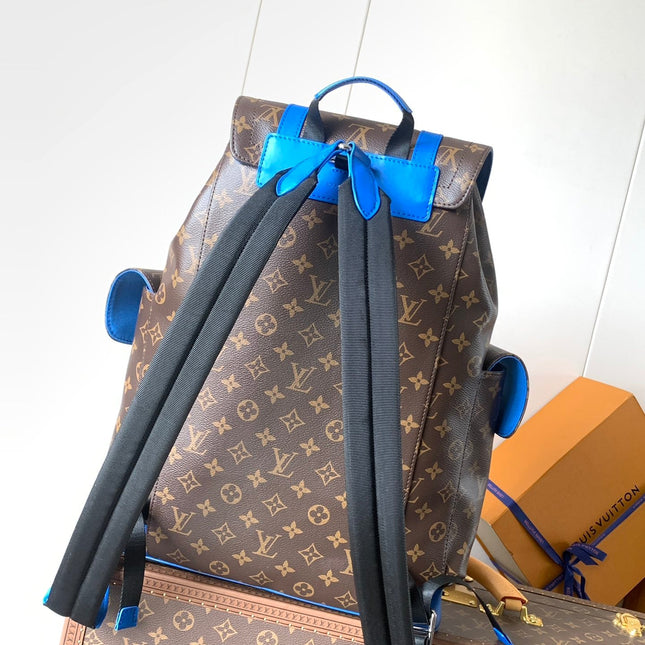 LV 25S CHRISTOPHER BACKPACK 48 IN BROWN AND PERSIAN BLUE CANVAS MONOGRAM