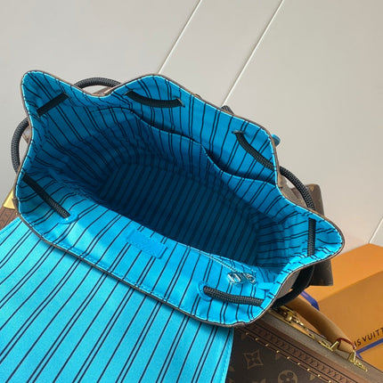 LV 25S CHRISTOPHER BACKPACK 48 IN BROWN AND CAPRI BLUE CANVAS MONOGRAM