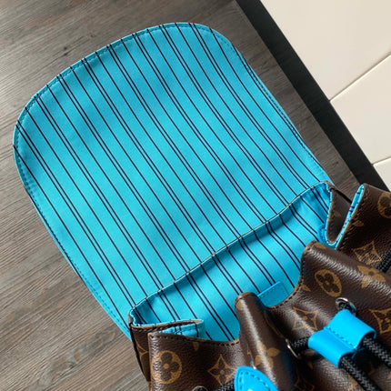 LV 25S CHRISTOPHER BACKPACK 48 IN BROWN AND CAPRI BLUE CANVAS MONOGRAM