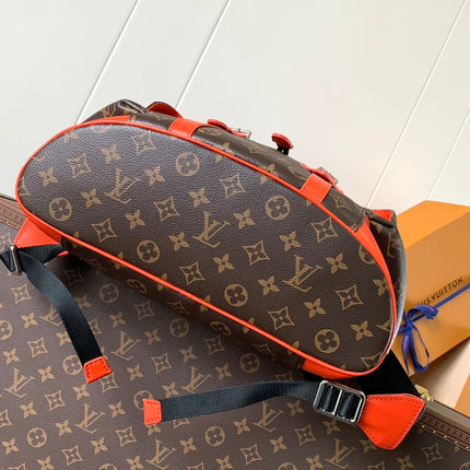 LV 25S CHRISTOPHER BACKPACK 48 IN BROWN AND VERMILION CANVAS MONOGRAM