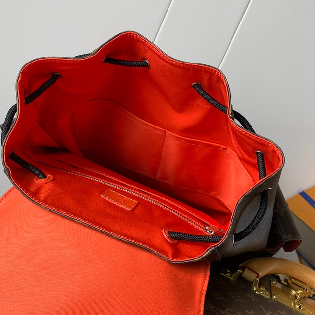 LV 25S CHRISTOPHER BACKPACK 48 IN BROWN AND VERMILION CANVAS MONOGRAM