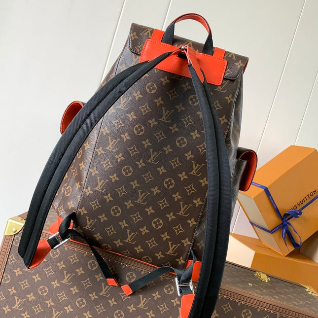 LV 25S CHRISTOPHER BACKPACK 48 IN BROWN AND VERMILION CANVAS MONOGRAM