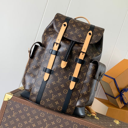 LV 25S CHRISTOPHER BACKPACK 44 IN BROWN AND BLACK CANVAS MONOGRAM