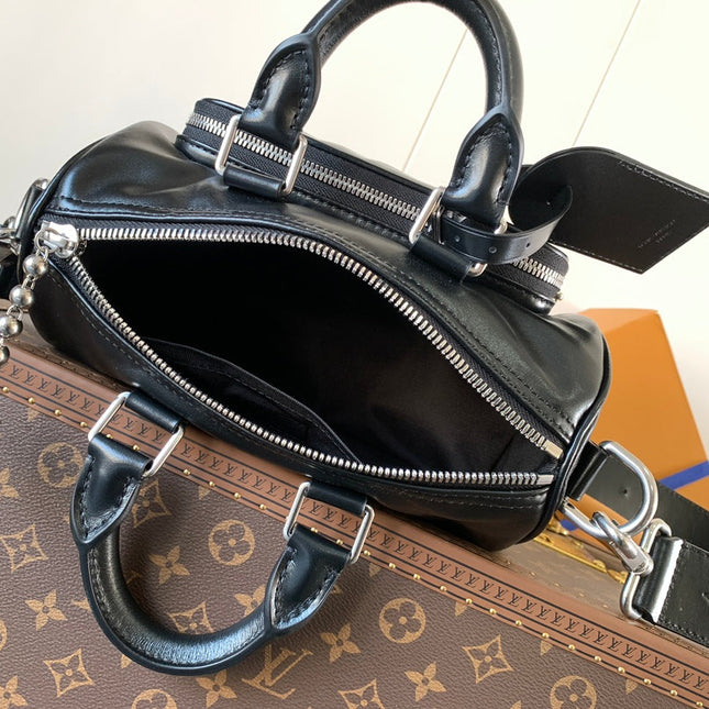 LV 25S KEEPALL CARGO BANDOULIÈRE 25 IN BLACK CALFSKIN SILVER HARDWARE