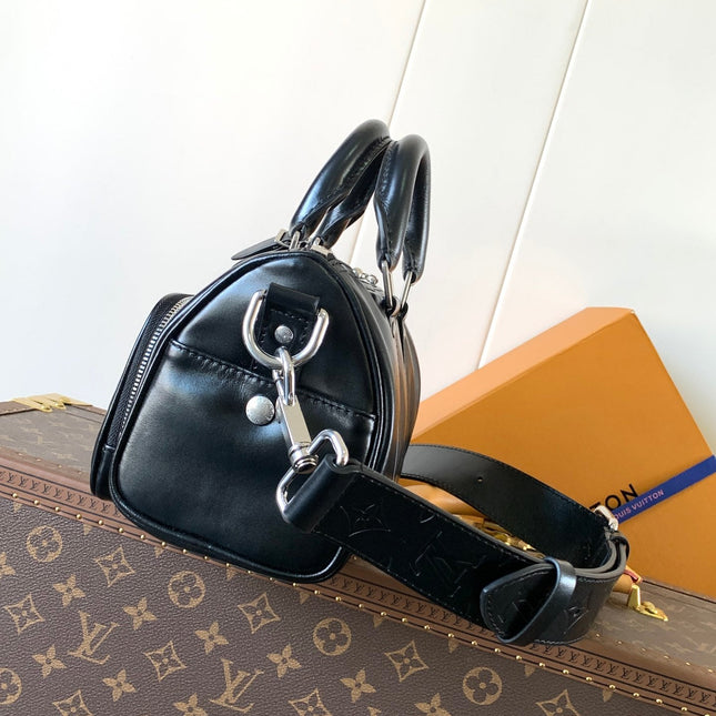 LV 25S KEEPALL CARGO BANDOULIÈRE 25 IN BLACK CALFSKIN SILVER HARDWARE