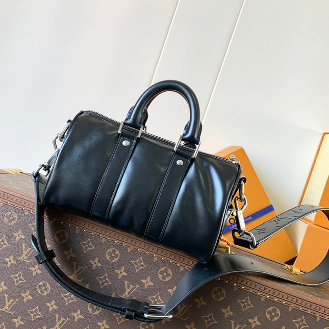 LV 25S KEEPALL CARGO BANDOULIÈRE 25 IN BLACK CALFSKIN SILVER HARDWARE