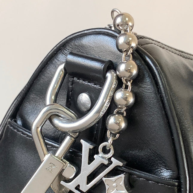 LV 25S KEEPALL CARGO BANDOULIÈRE 25 IN BLACK CALFSKIN SILVER HARDWARE