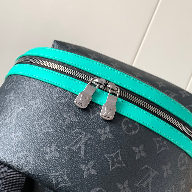 LV 25S DISCOVERY PM BACKPACK 38 IN BLACK AQUA MONOGRAM ECLIPSE CANVAS AND CALFSKIN