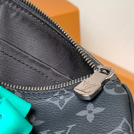 LV 25S KEEPALL 25 WITH SHOULDER STRAP IN BLACK AQUA COATED MONOGRAM ECLIPSE CANVAS AND CALFSKIN