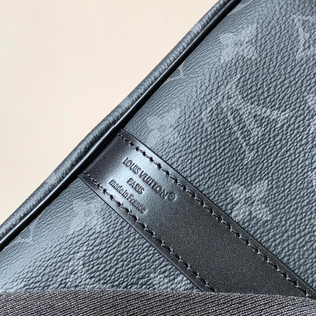 LV 25S KEEPALL 45 WITH SHOULDER STRAP IN BLACK ORANGE COATED MONOGRAM ECLIPSE CANVAS AND CALFSKIN