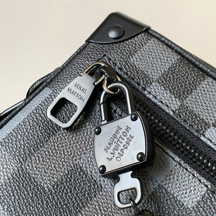 LV 25S MINI SOFT TRUNK BOX BAG 18 IN DAMOFLAGE BLACK CANVAS AND CALFSKIN