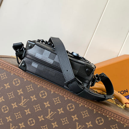 LV 25S MINI SOFT TRUNK BOX BAG 18 IN DAMOFLAGE BLACK CANVAS AND CALFSKIN