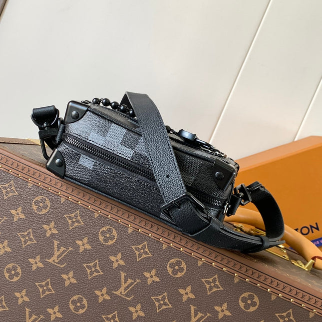 LV 25S MINI SOFT TRUNK BOX BAG 18 IN DAMOFLAGE BLACK CANVAS AND CALFSKIN